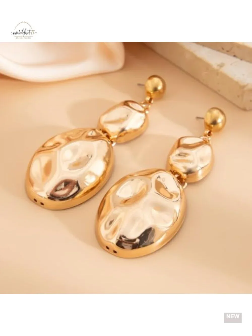 Chunky Gold Statement Earrings Big Irregular Geometric Dangle Hammered Long